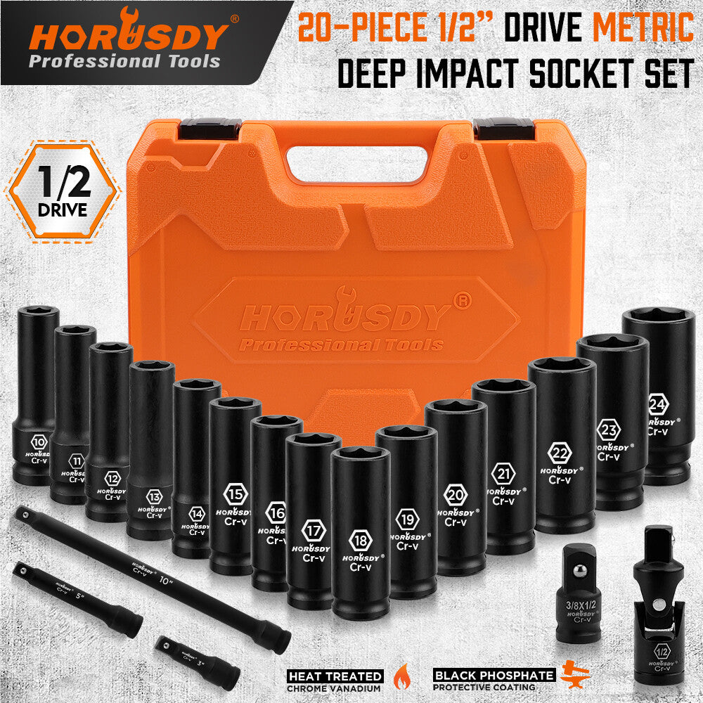 20PC Deep Socket Set Impact 1/2" Drive Extension Bars Flexible Adapter