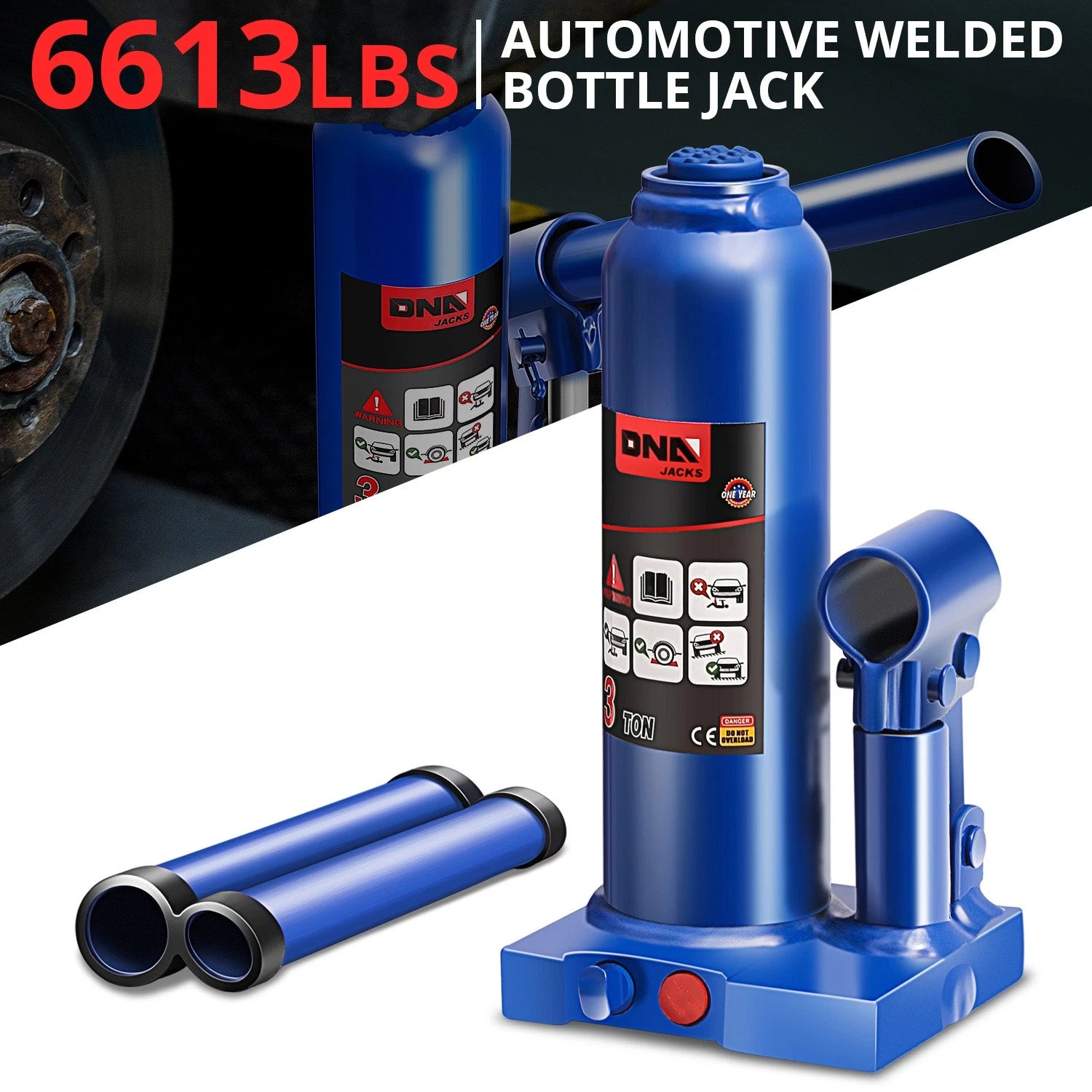 Blue 14.5" 3 Tons Manual Automotive Hydraulic Welded Bottle Jack Car