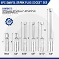 WORKPRO 6 PCS Magnetic Swivel Spark Plug Socket Set 12PT 9/16"-13/16"14MM Socket