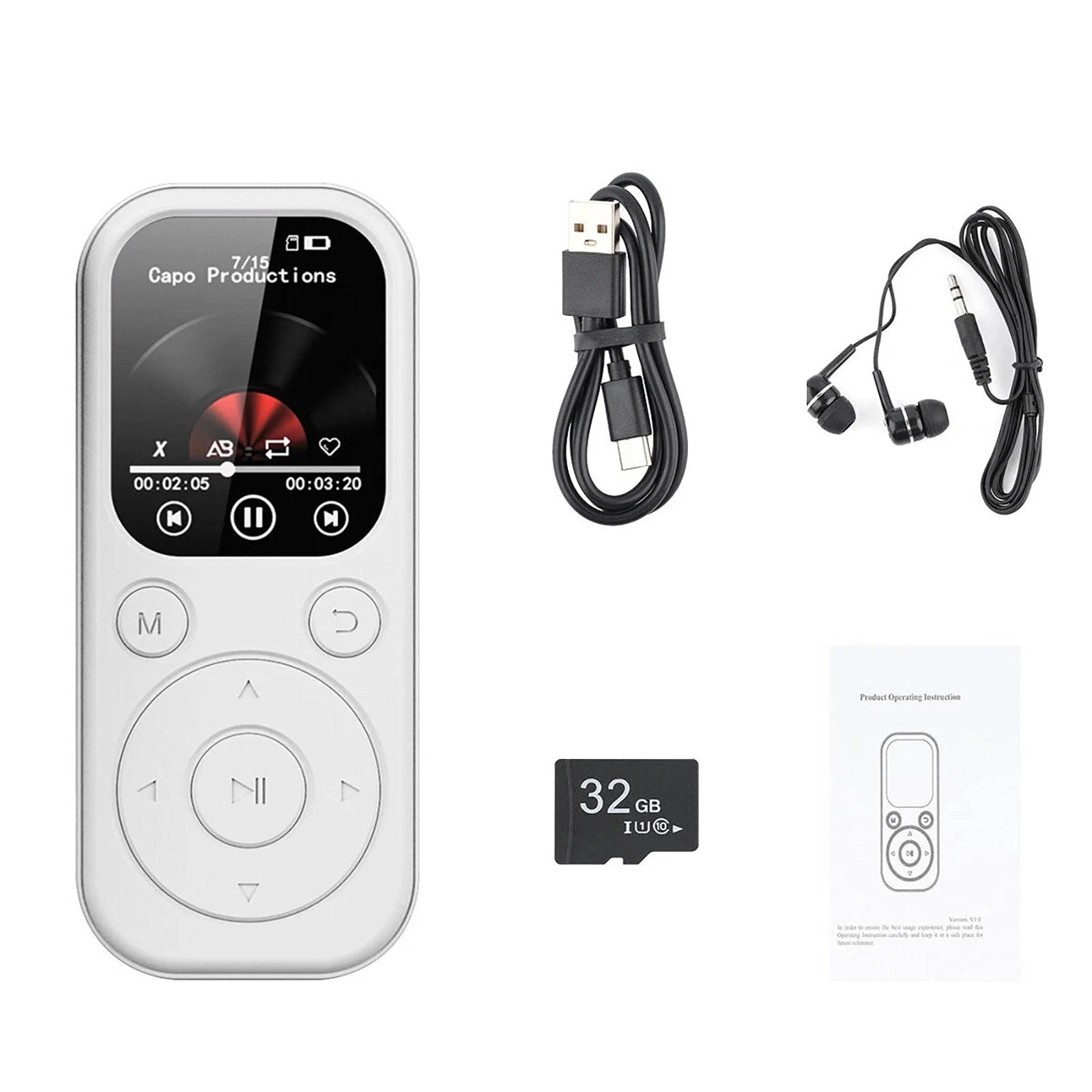 32gb Mp3 Player Bluetooth 5.4 With 1.8" Ips Screen Fm Radio Recorder