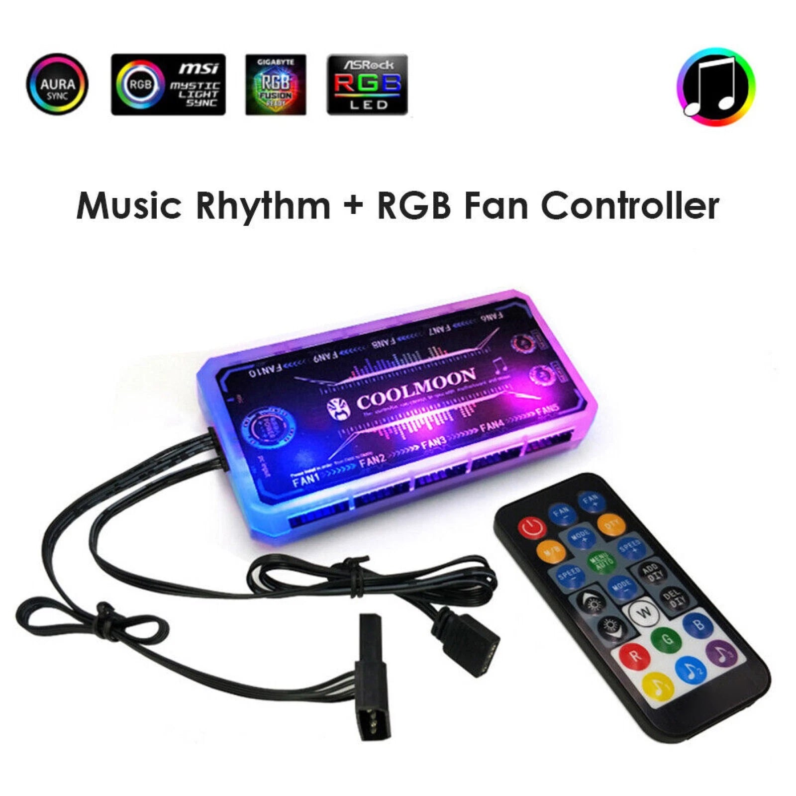 Pc Cooling Fan Hub Rgb Fan Argb Controller Remote Control Computer