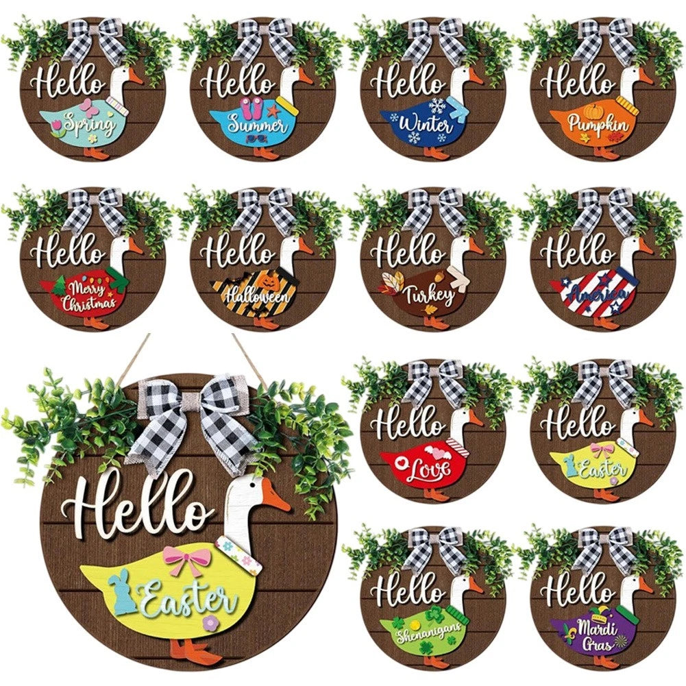 Wooden Goose Seasonal Wreath With 13 For Rustic Decor Pieces Diameter