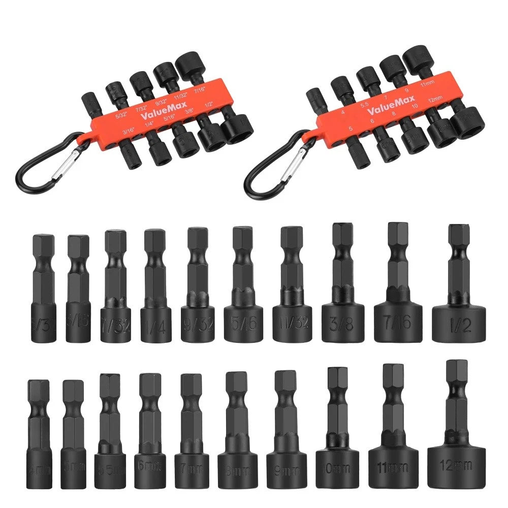 Valuemax Power Nut Driver 1/4" Hex Sae Metric 4-12mm 5/32"-1/2'' Nut