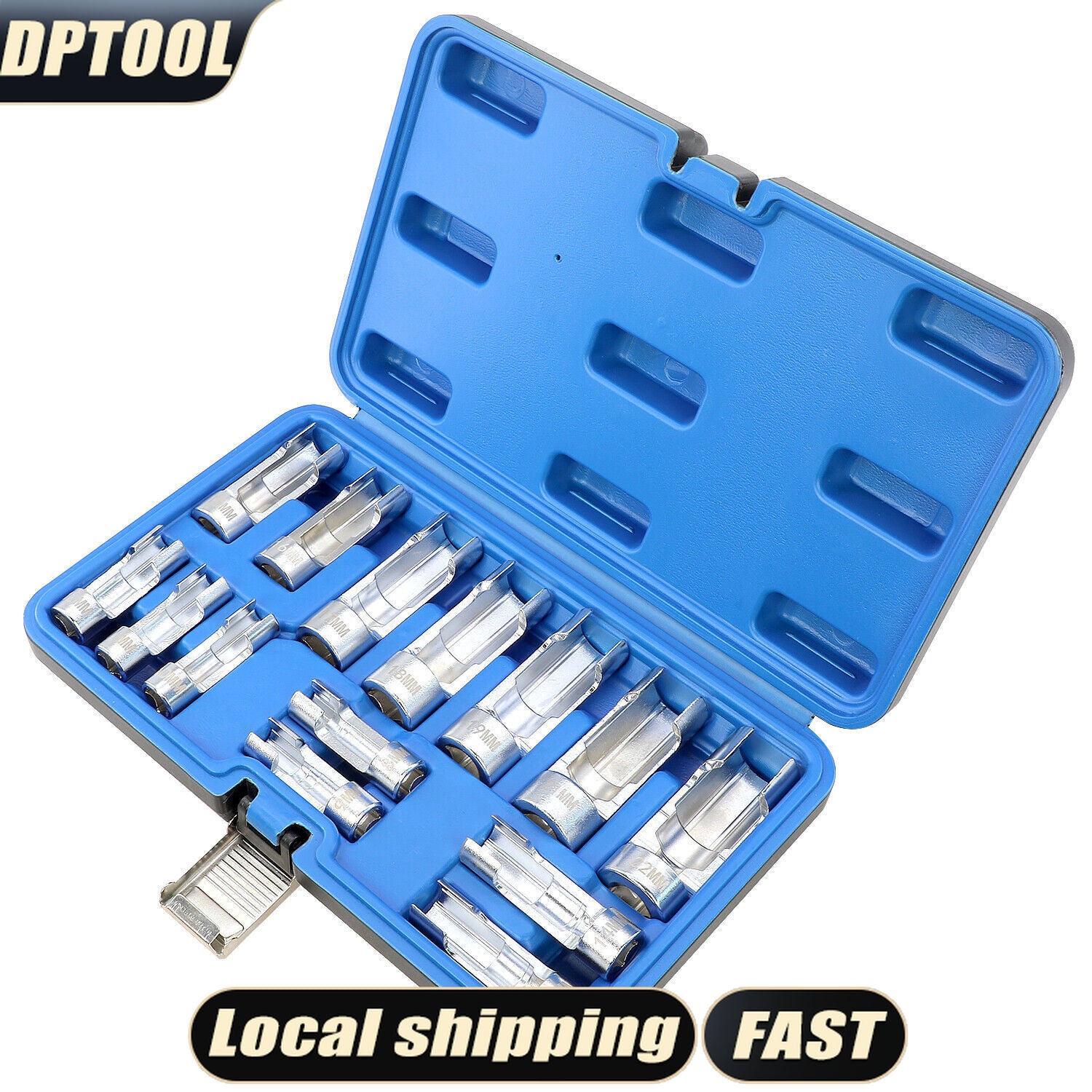 14pcs Diesel Injector Fuel Line Socket 8-22mm 3/8" 1/2" Drive 5-Point