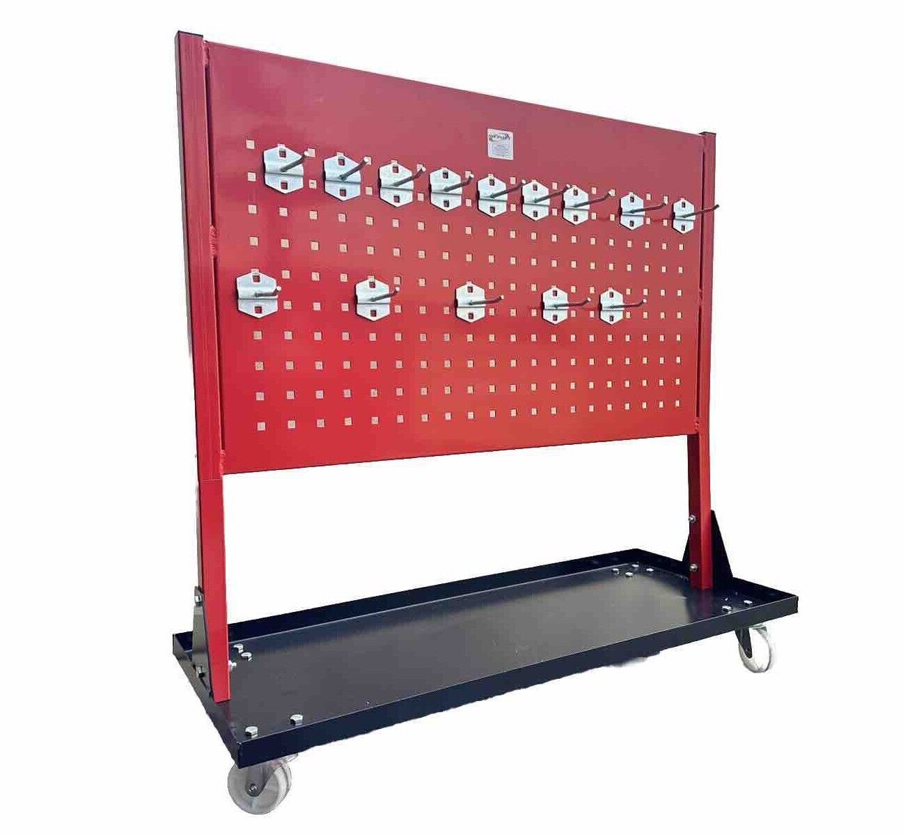 Portable Metal Board Rack Cart & 14 Hanging Peg Hooks for Auto Body Frame Clamps