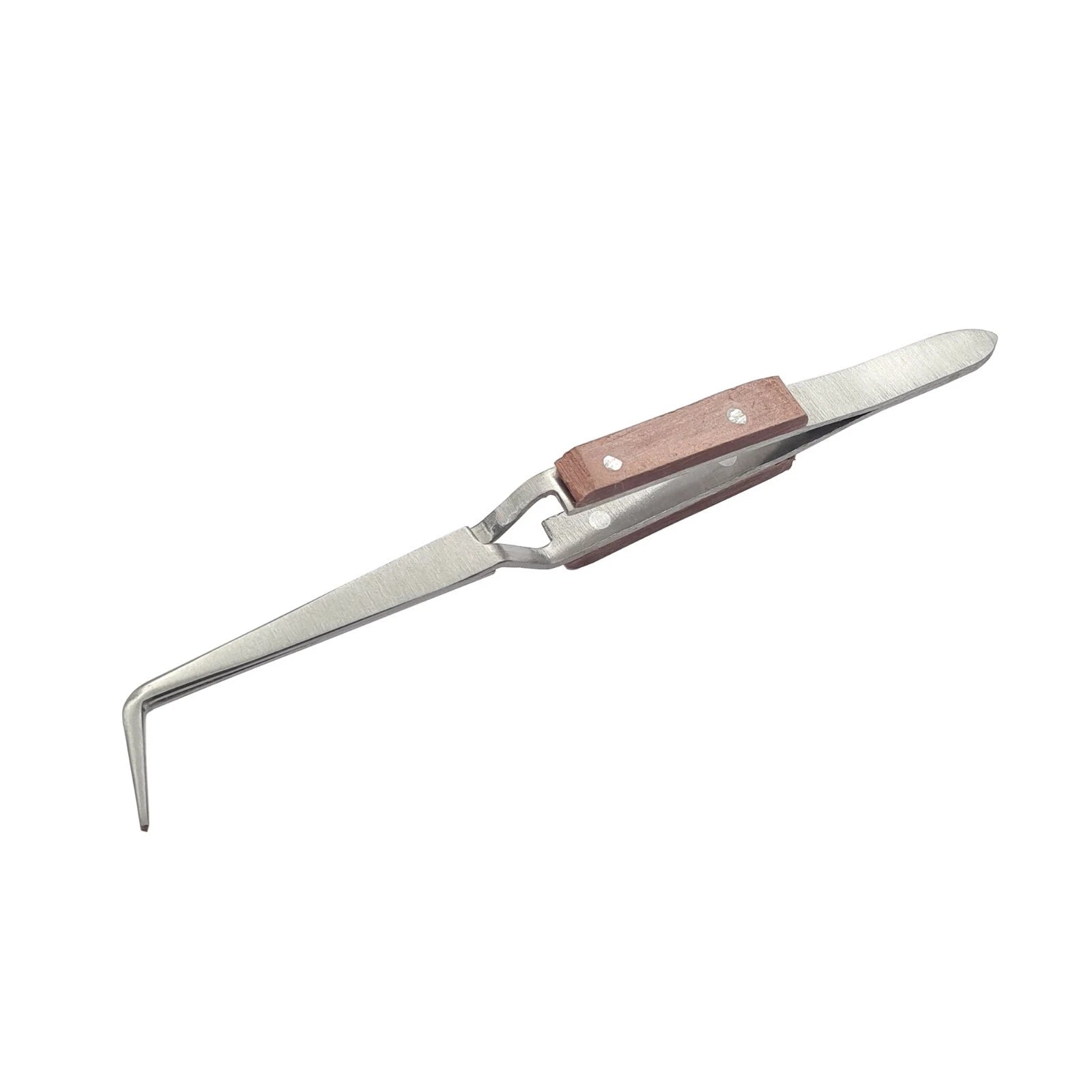 Bent Tip L - Shape 90° Cross & Self Locking Tweezer With Fiber Grip -