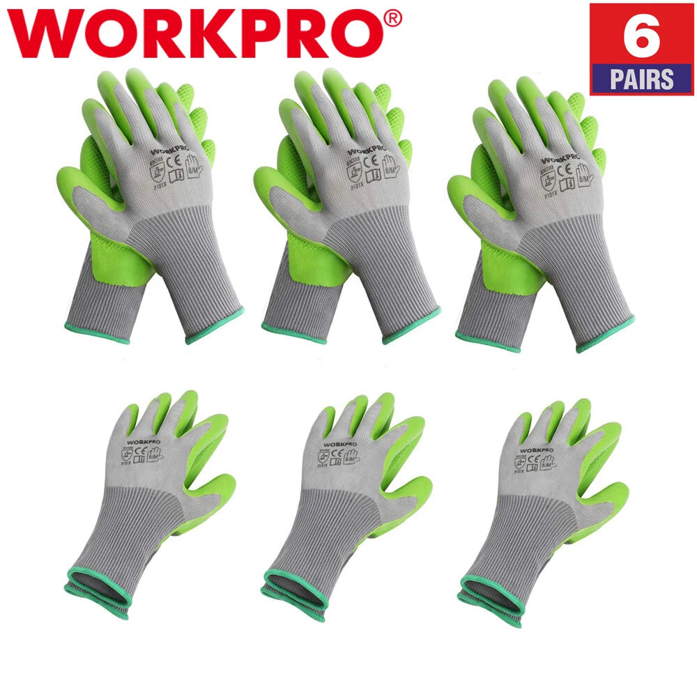 Workpro 6pairs Garden Gloves Working Gloves Eco Latex Palm Coated