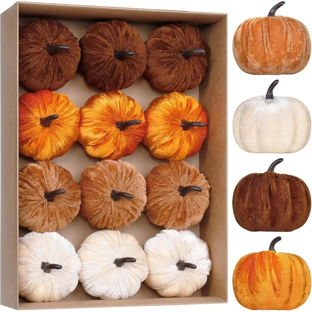 Thanksgiving Velvet Pumpkin Ornaments Set Fall Hanging Decor For Tree