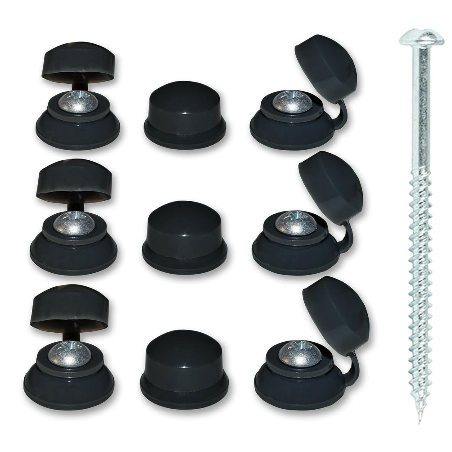 Black Roofing Strap Caps & Screws 2" (50mm) Woodscrews - Choose Qty