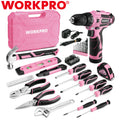 WORKPRO 108PCS Pink Tool Set Power Drill Kits Keyless Chuck 1.5A