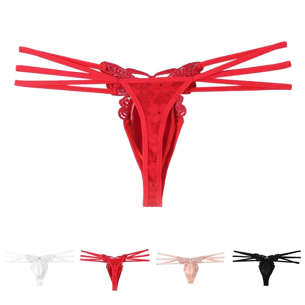 Mens Lace Thong Low Waist Underwear For Home And Sleep Black White