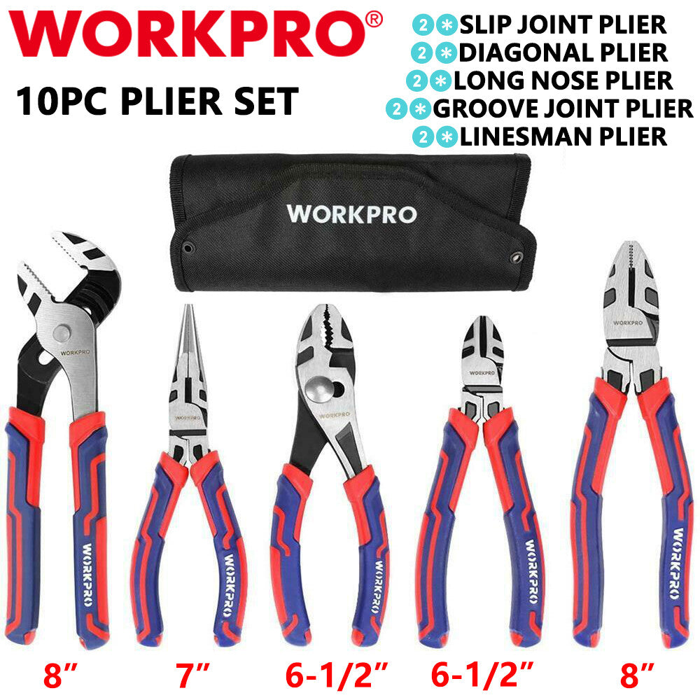 10PCS Plier Set Long Nose Plier Tool Needle Diagonal Linesman Groove