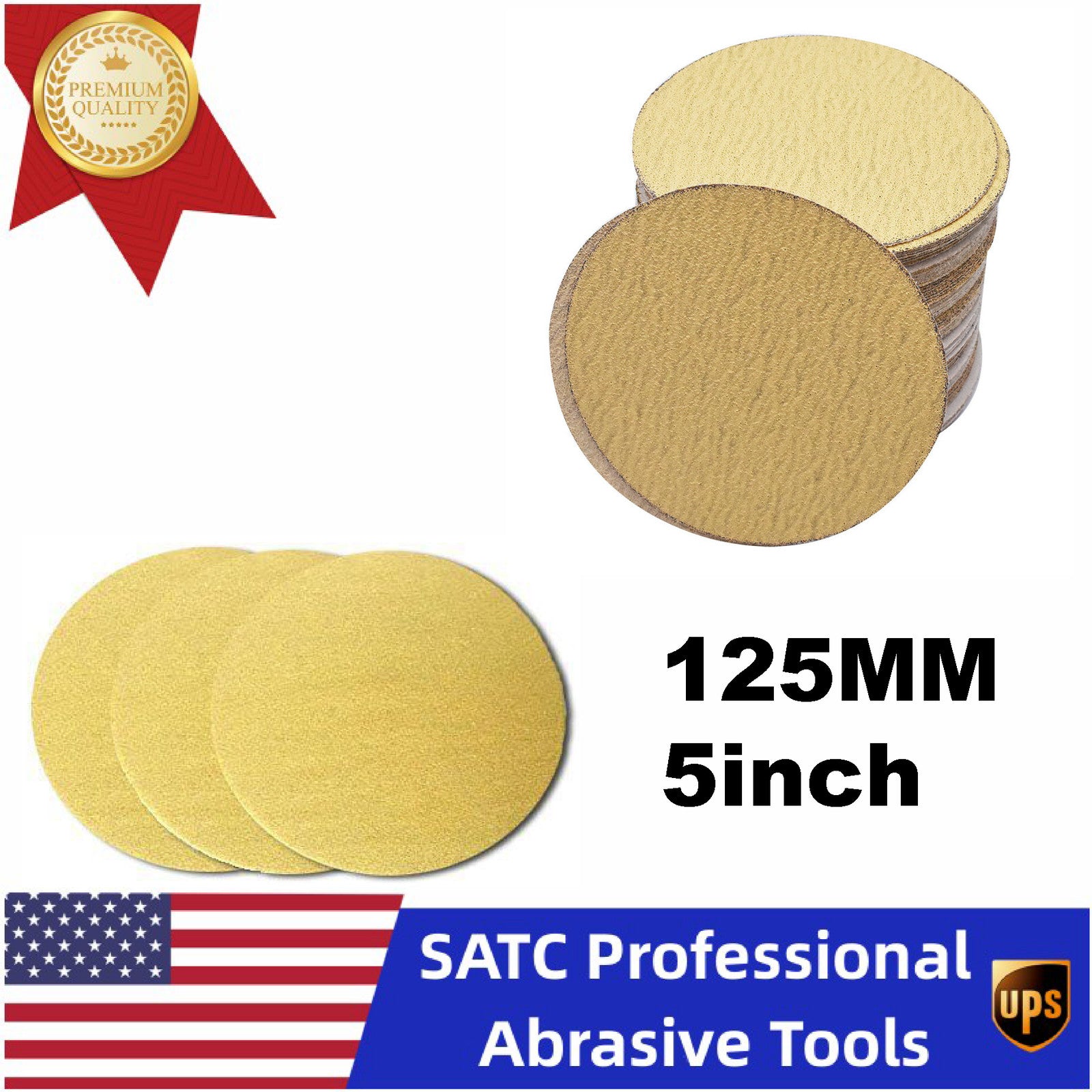 50PACK 125mm 5 Inch sandpaper No Hole Hook and Loop Grip Sanding Discs