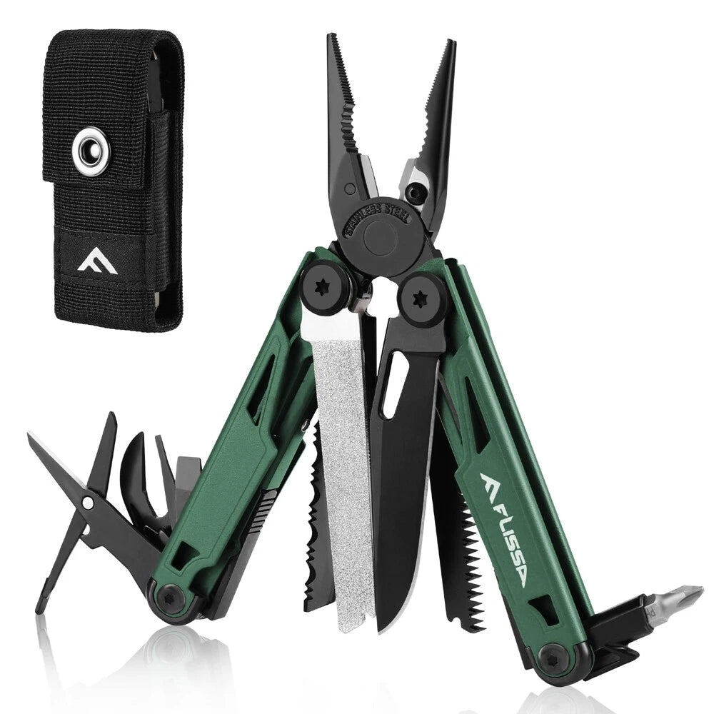 Flissa 15-in-1 Multitool Multi Tool Pocket Knife With Sheath Edc