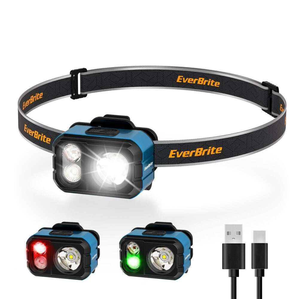 EverBrite Rechargeable LED Headlamp with Hat Clip White/Red/Green