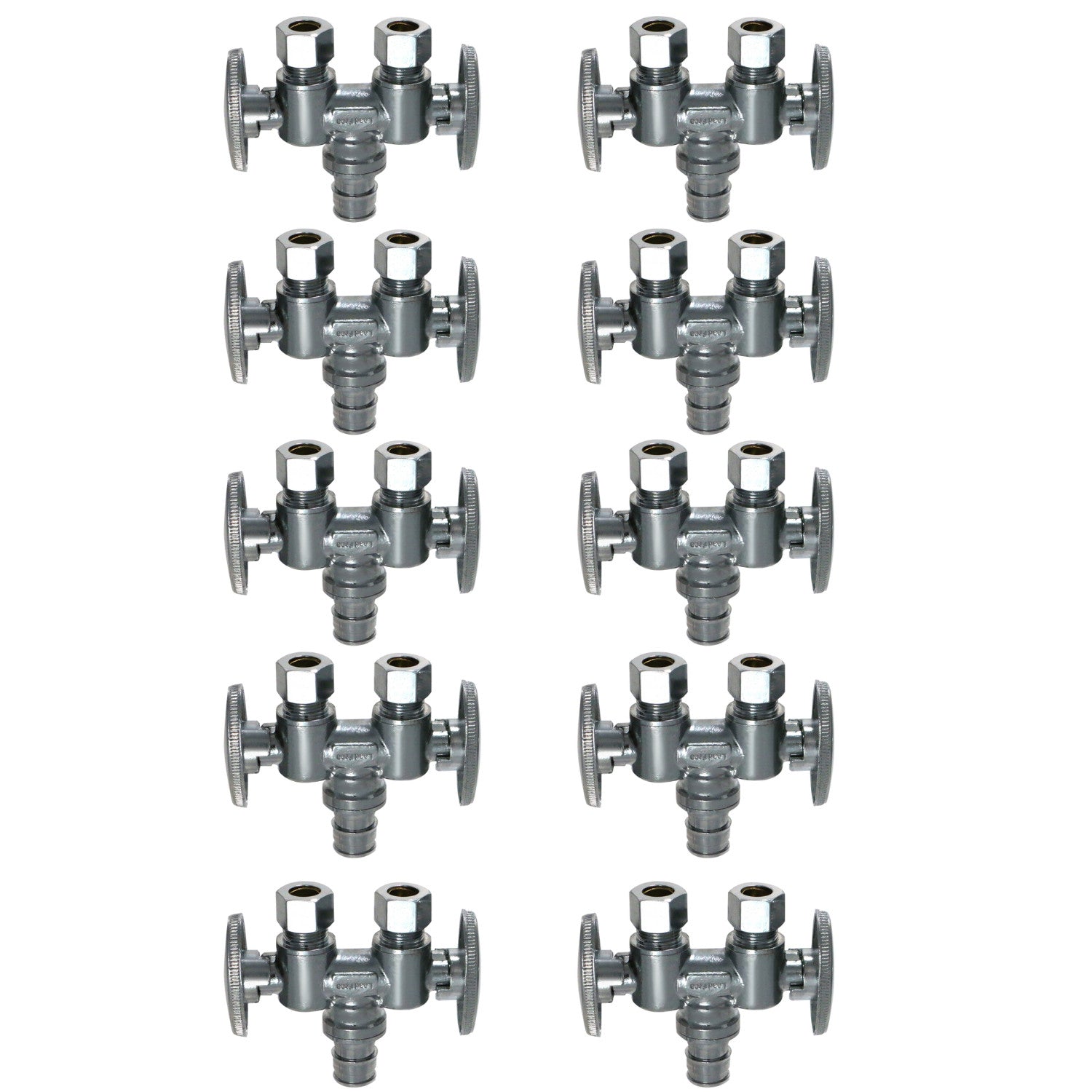 10 Pack XFITTING Dual Straight Valve, Pex A 1/2" x 3/8"