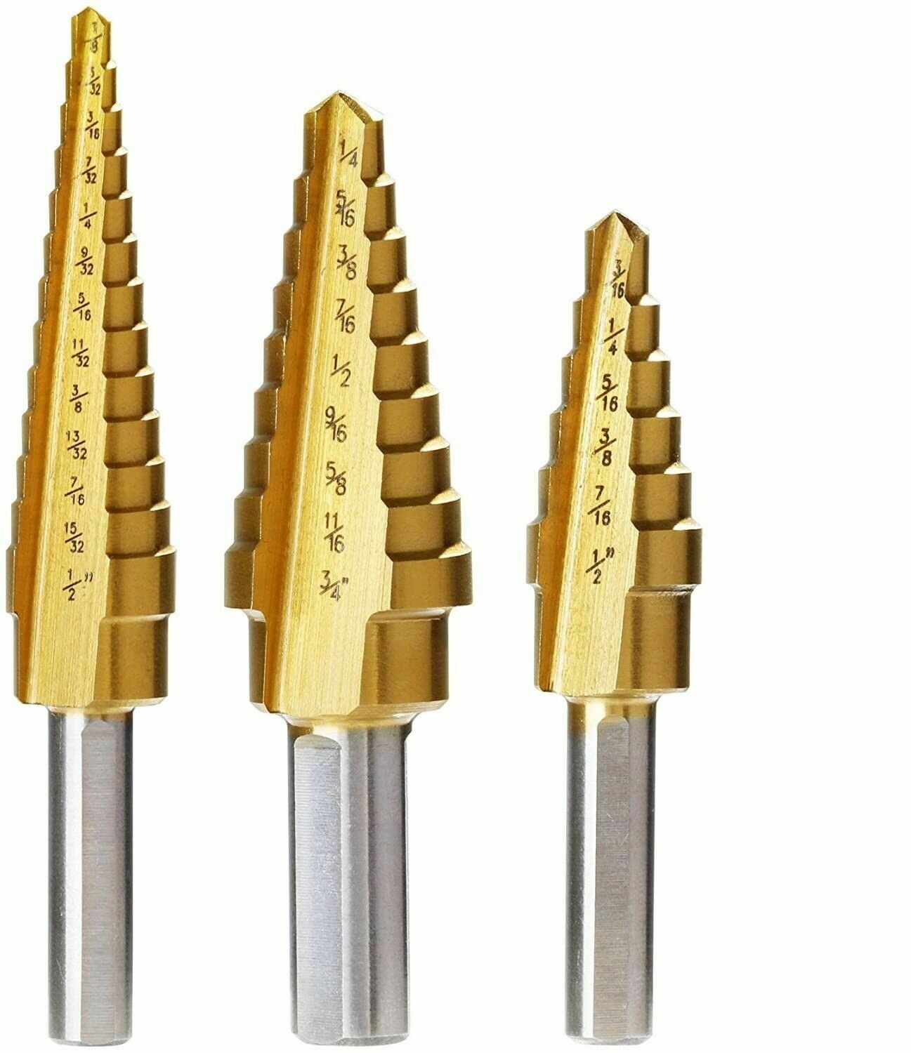 3PC Step Drill Bit Set - Titanium HSS