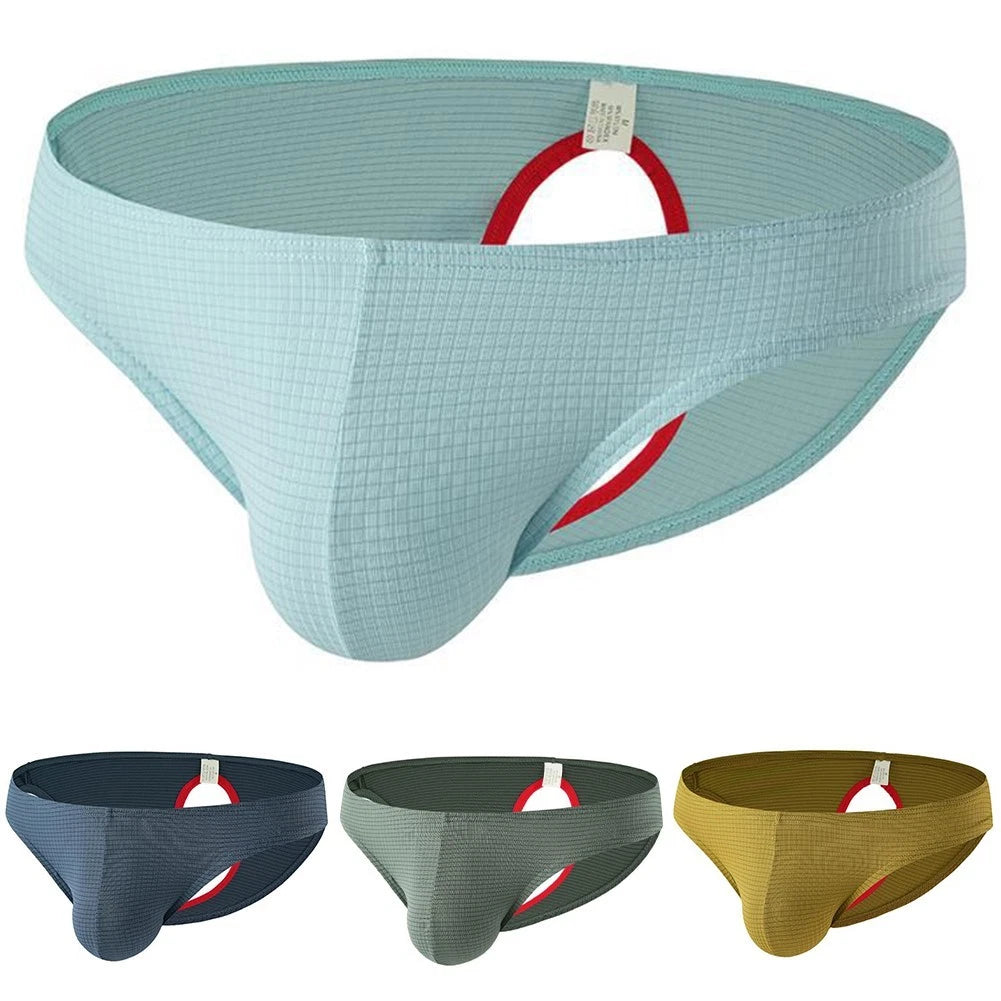 Mens Breathable Plaid Briefs Low Rise Open Back Sexy Underwear Panties