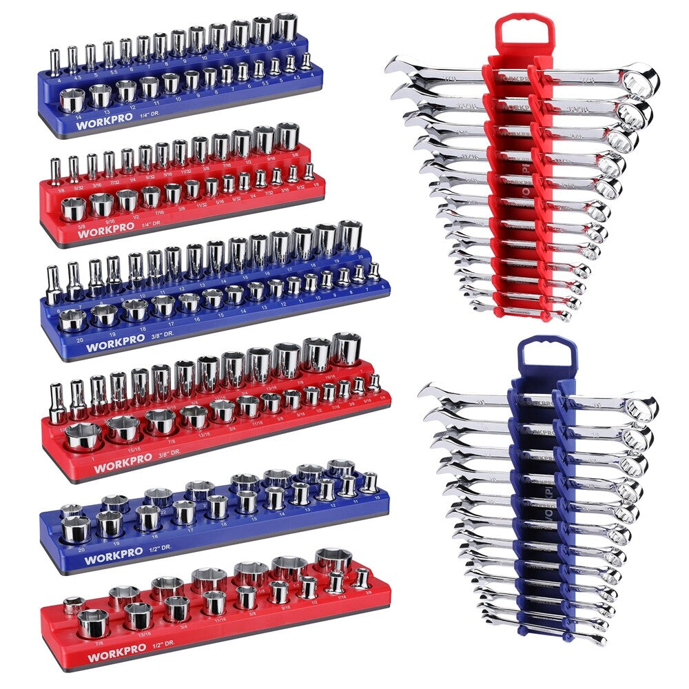 WORKPRO 8PIECE Magnetic Socket Organizer Wrench Organizer Set 6 PC