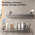 Strong Suction Aluminum Shower Shelf With Towel Bar And Five Hooks