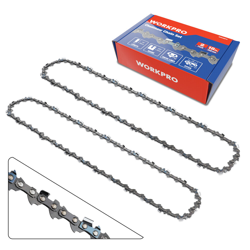 WORKPRO 2-Pack 18" Chainsaw Chain 3/8"Pitch 62 Drive Link Wood Cutting Saw Chain