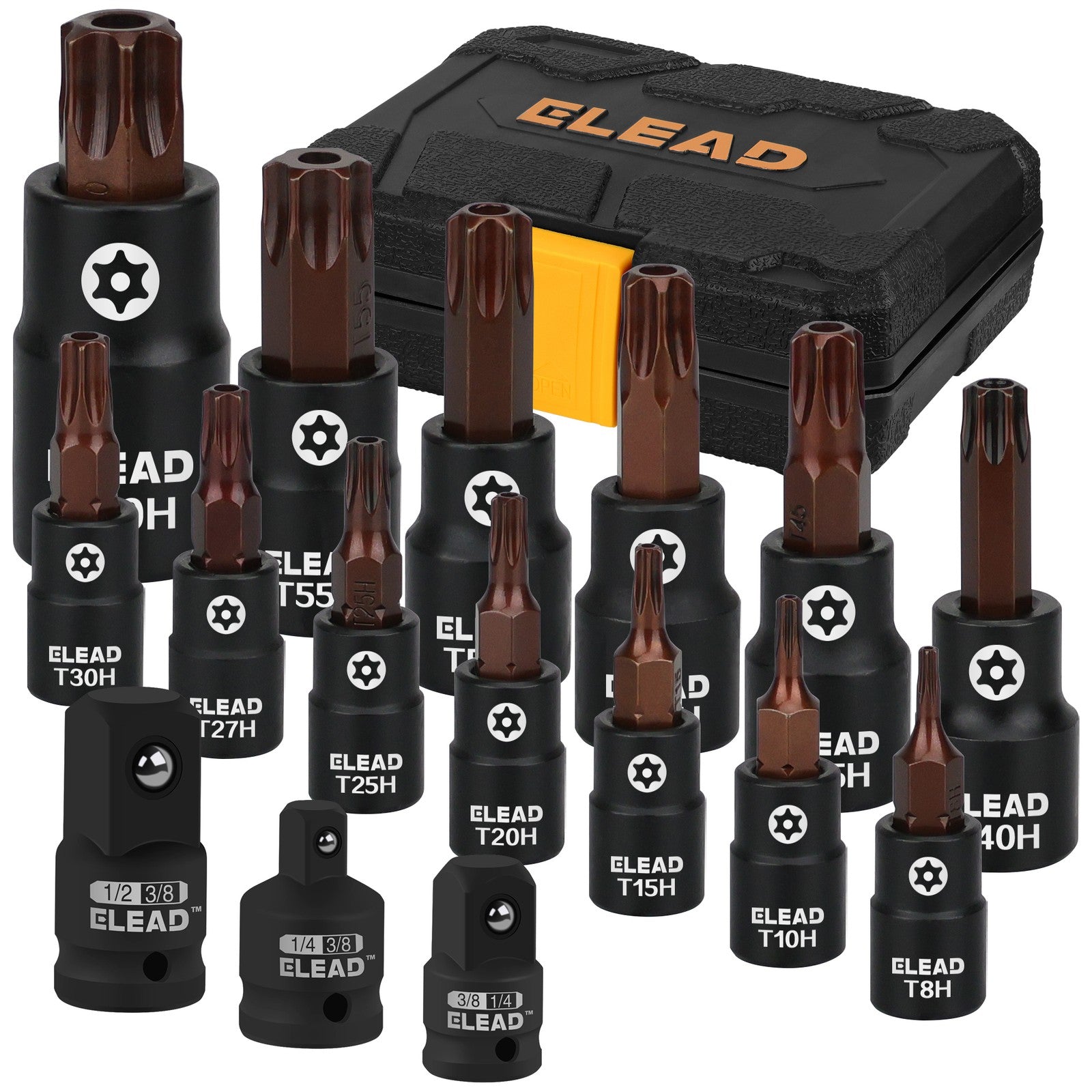 16PC Torx Bit Socket Set T8-T60 1/4” 3/8” 1/2” Drive w/ Socket