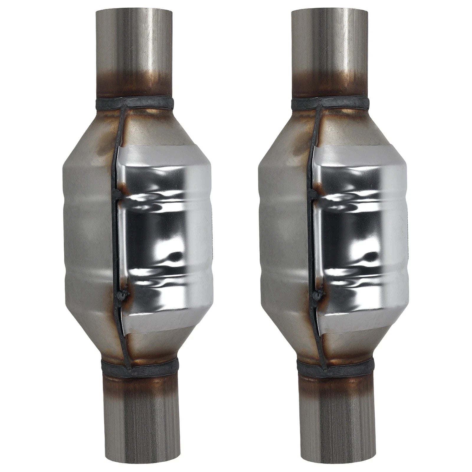 Pair 2.25" Inlet&amp;Outlet Universal Stainless Steel Catalytic Converter Length 13"