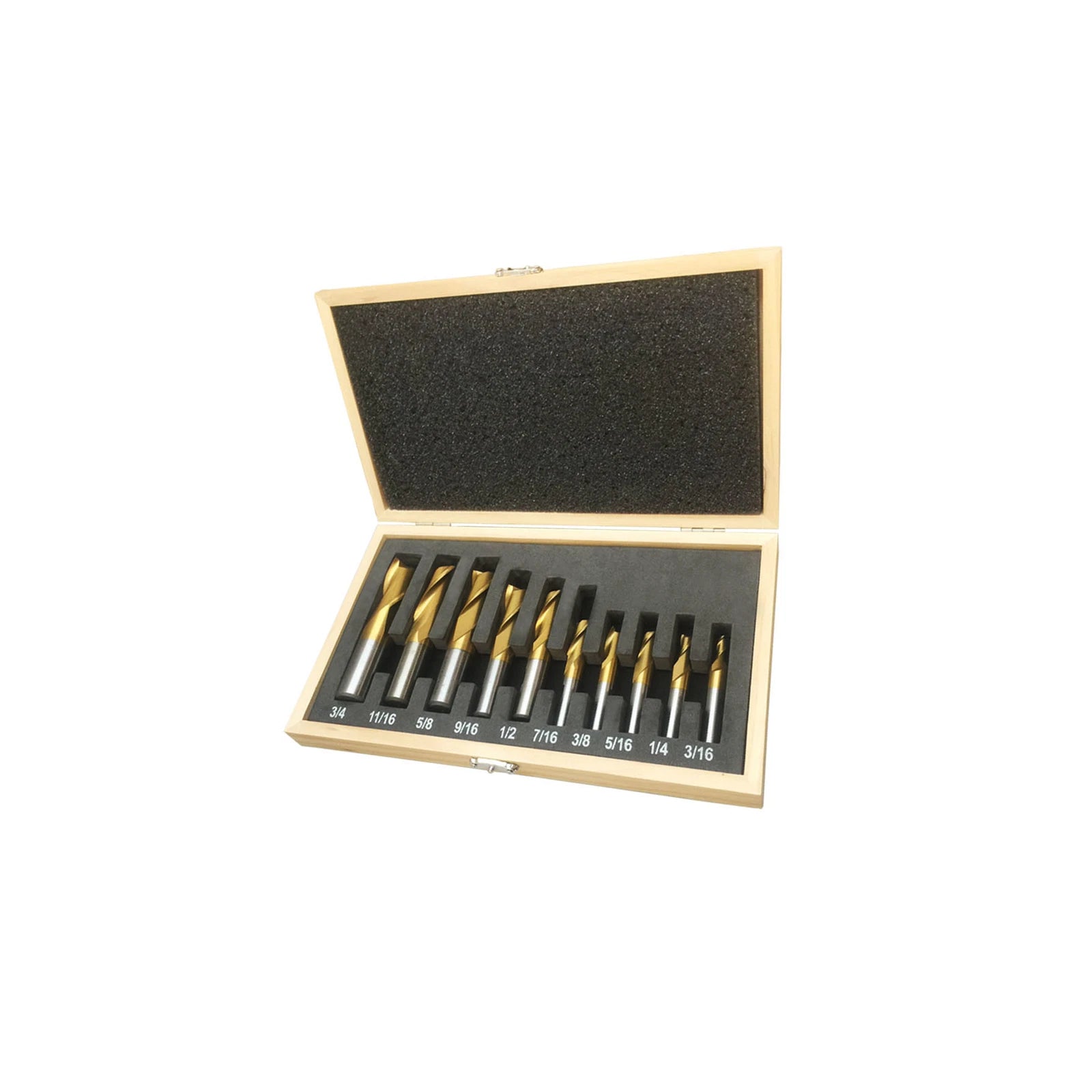 Set Of Hss End Mill Set And 2 Flute Tin Coated With Wooden Case