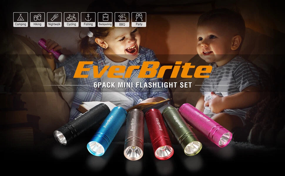 EverBrite Mini LED Flashlight Set LED Handheld Torch w/Lanyard 18AAA Battery 6PC