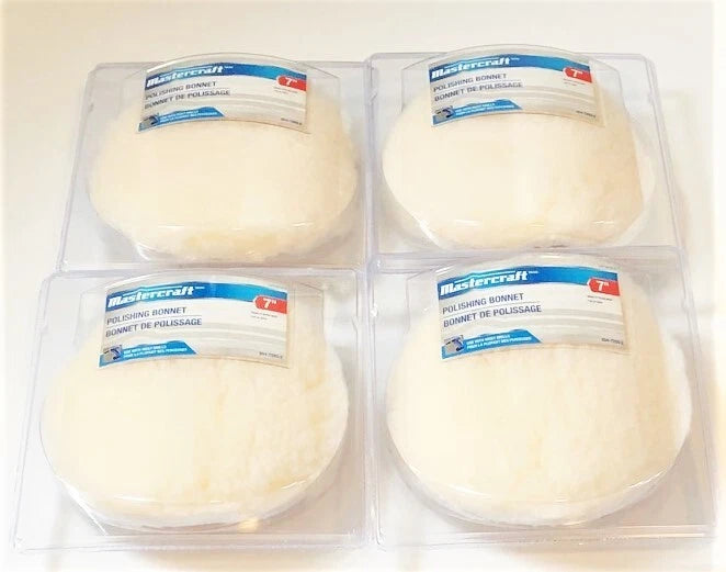 4 Mastercraft 7" Lambs Wool Polishing Buffing Bonnet Disc Tie On Pads
