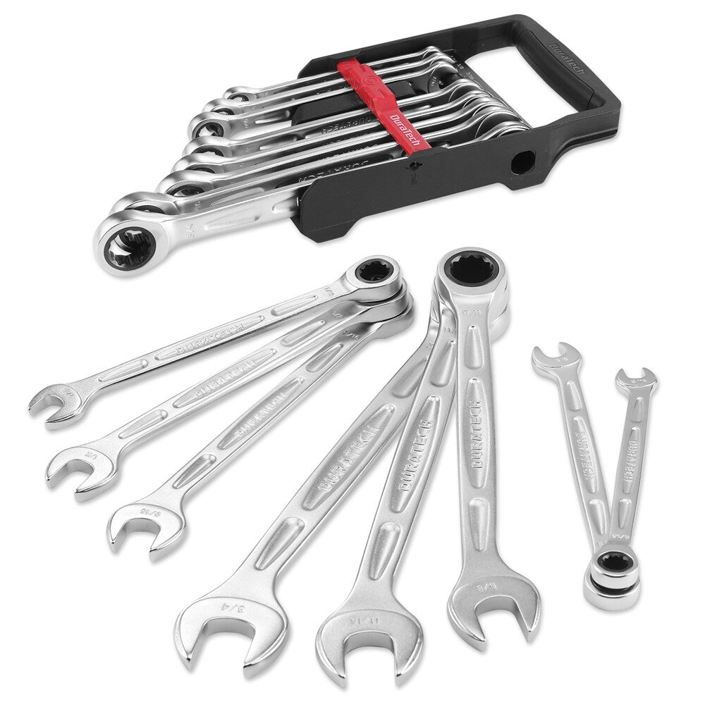 DURATECH 8PC Ratcheting Combination Wrench Set SAE 5/16" to 3/4" Open