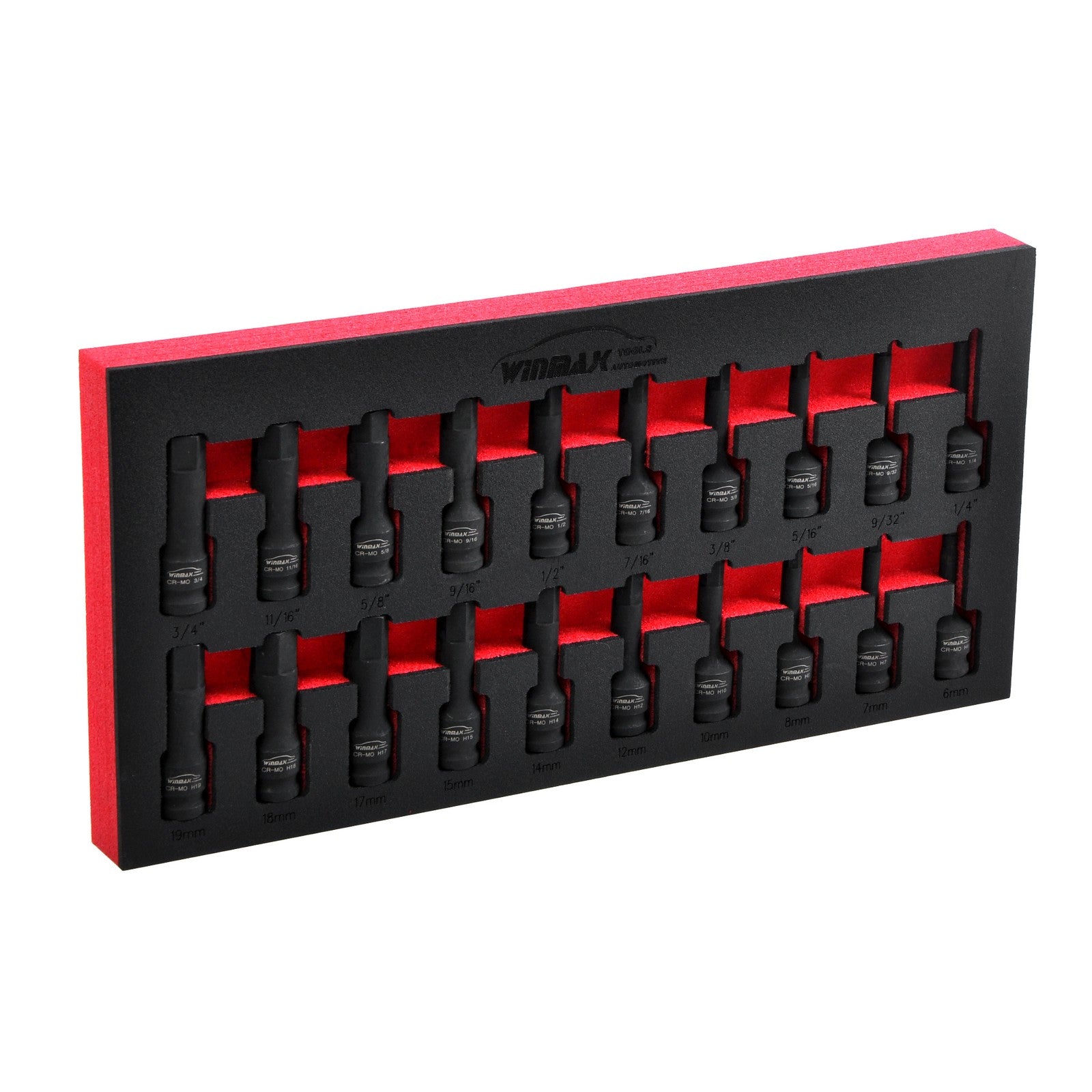 20pcs 1/2" Dr, Impact Hex Driver Tools Set, 6 Point SAE 1/4"-3/4"