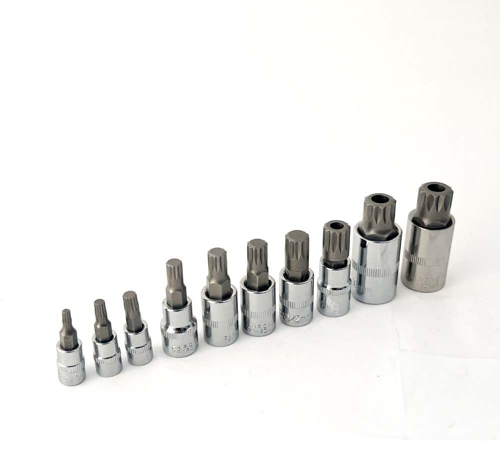 10pc XZN Triple Square Spline Socket Bit M4,5,6,8,9,10,12, Tamperproof