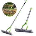 WORKPRO 15" Heavy Duty Thatching Rake Dethatcher Rake Adjustable Head 5FT Handle