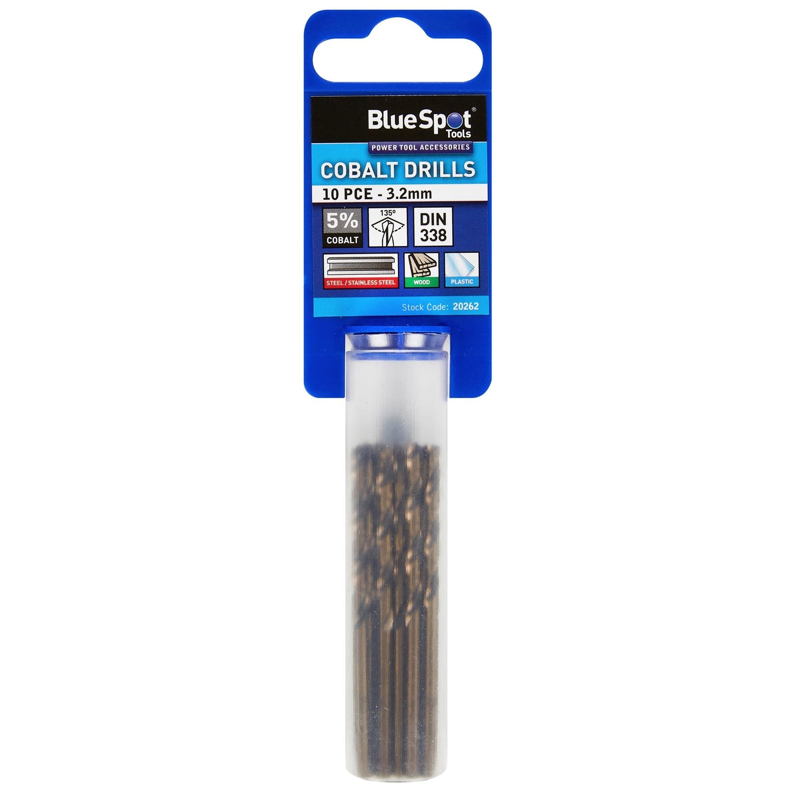 BlueSpot Metal HSS Cobalt Drill Bits Set 10pc 3.2mm by BlueSpot