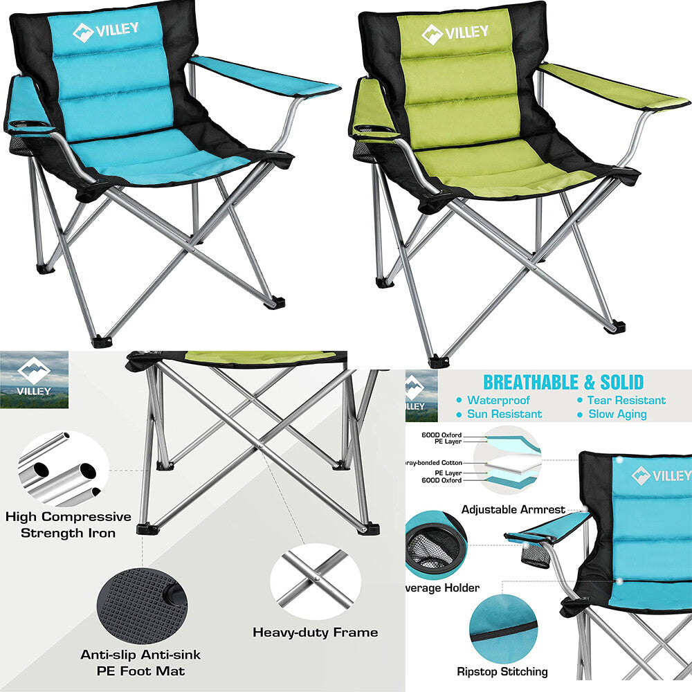 Camping Chairs Blue/Green Portable Camp Chair Foldable w/Cup Holder&Carry Bag