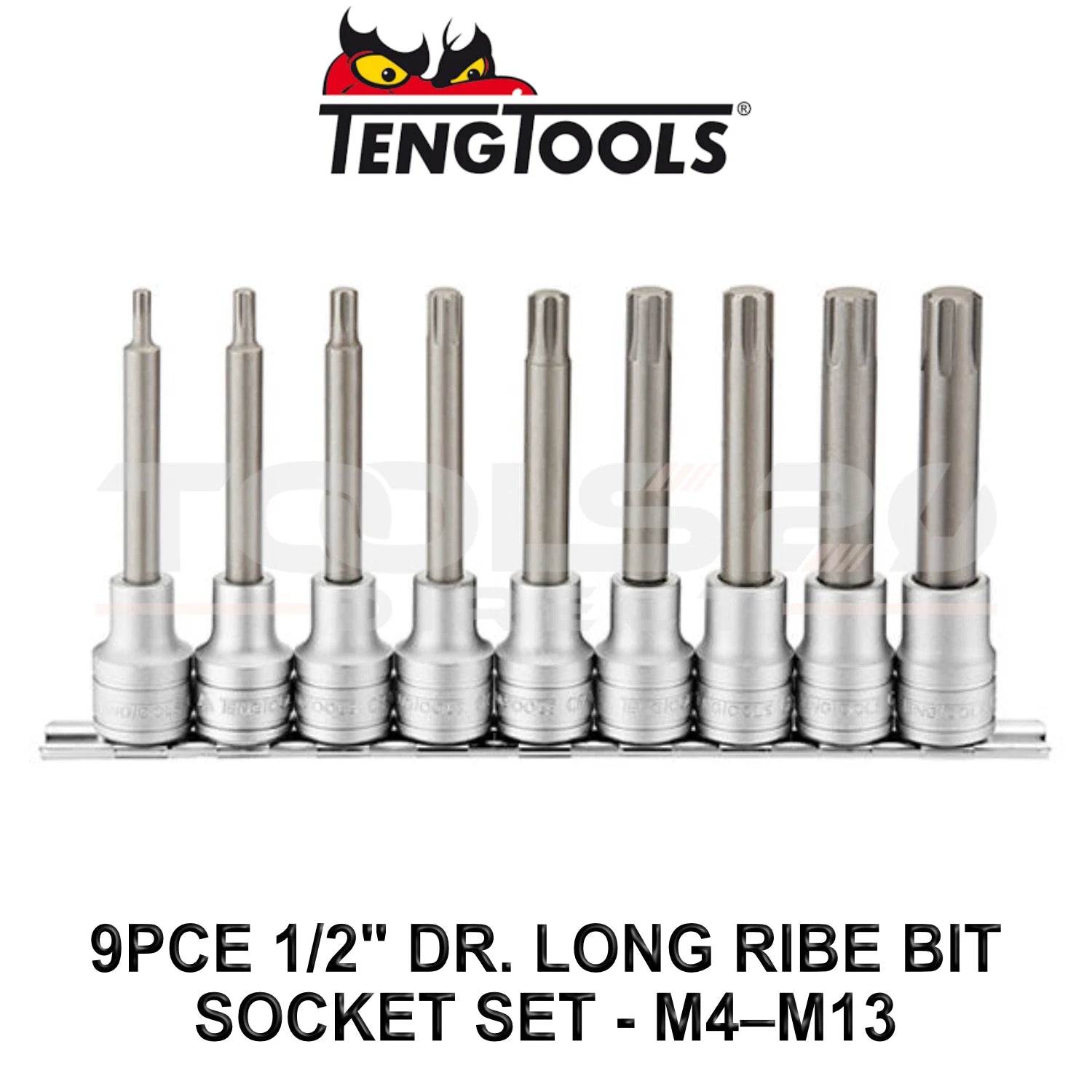 Teng Tools 9-piece 1/2" Drive Long Ribe Bit Socket Set M4-m13 M1209