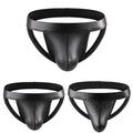 Men Pu Leather Low Waist Underwear Open Butt Thongs G String For Night