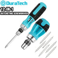 DURATECH 4"/6" Stubby Ratcheting Screwdriver 12-in-1 Multi-bit Short Screwdriver