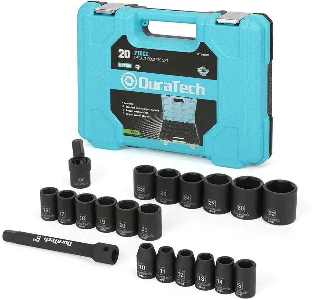 Duratech 1/2" Drive Impact Socket Set 6 Point Metric Extension Bar
