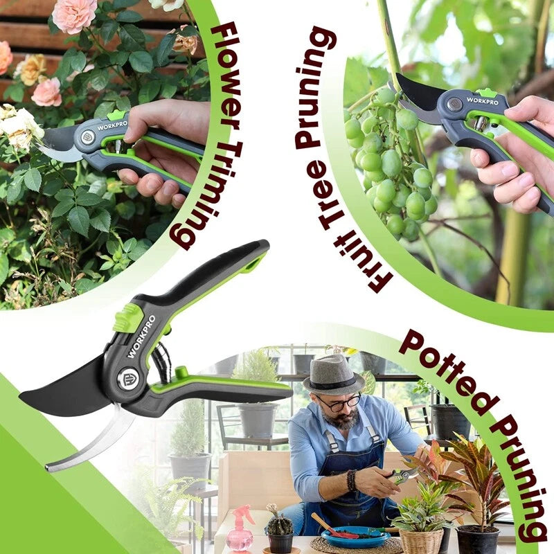 Workpro Bypass Pruning Shear 8" Stainless Steel Anvil Hand Pruners