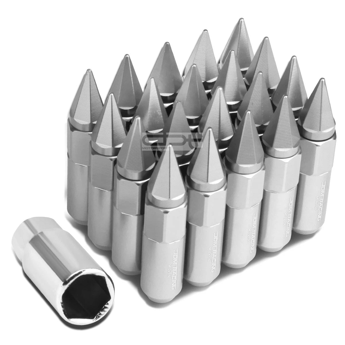 M12x1.5 90mm Tall 20mm Od Silver Aluminum Jdm Spike Cap Lug