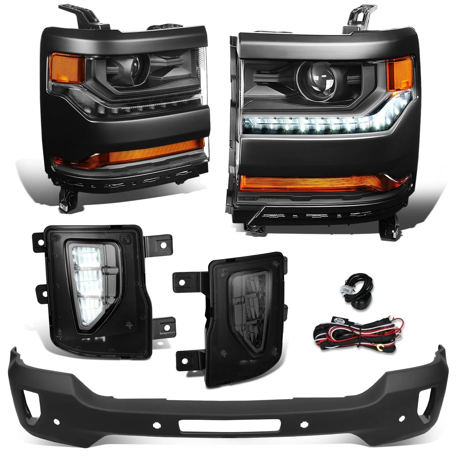 Fit 16-18 Silverado 1500 Black Amber Headlights | Built Supply Co