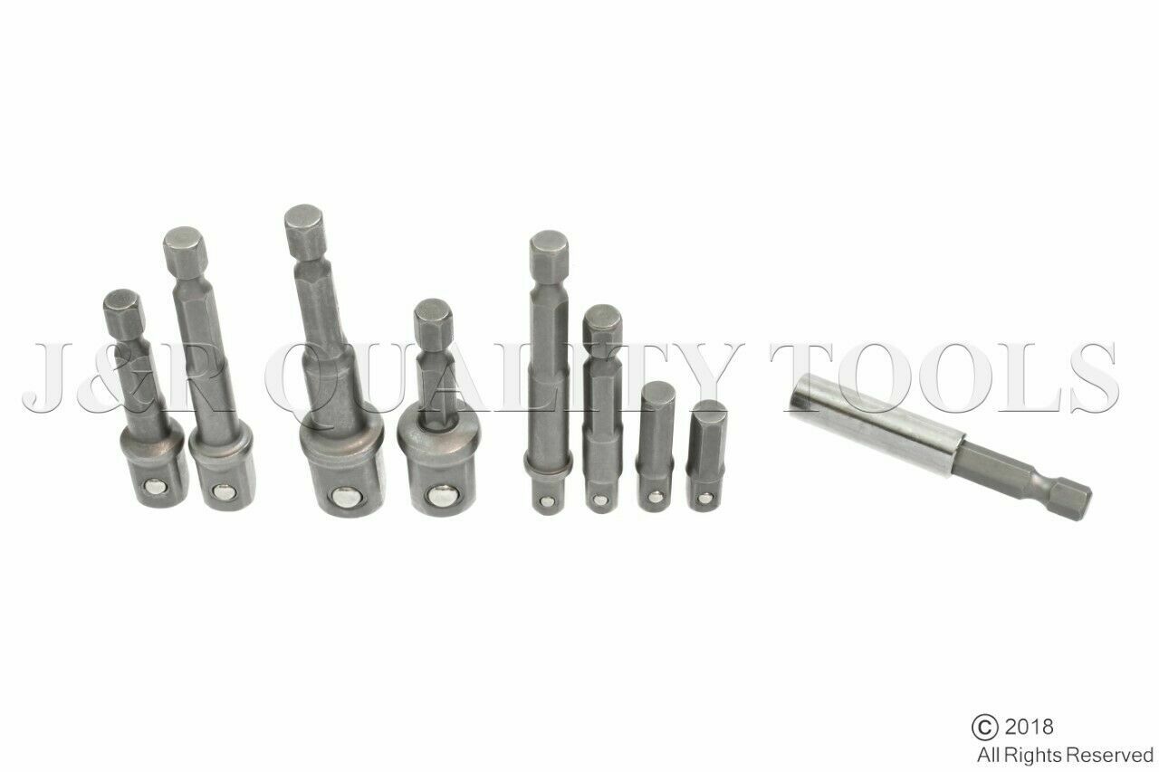 9pc Socket Adapter Hex Shank Bit Set CrV