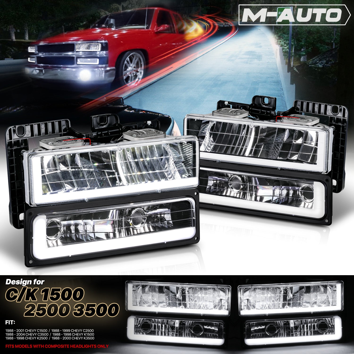 Black Housing [DRL LIGHT BAR+LED BULB] Headlight for 88