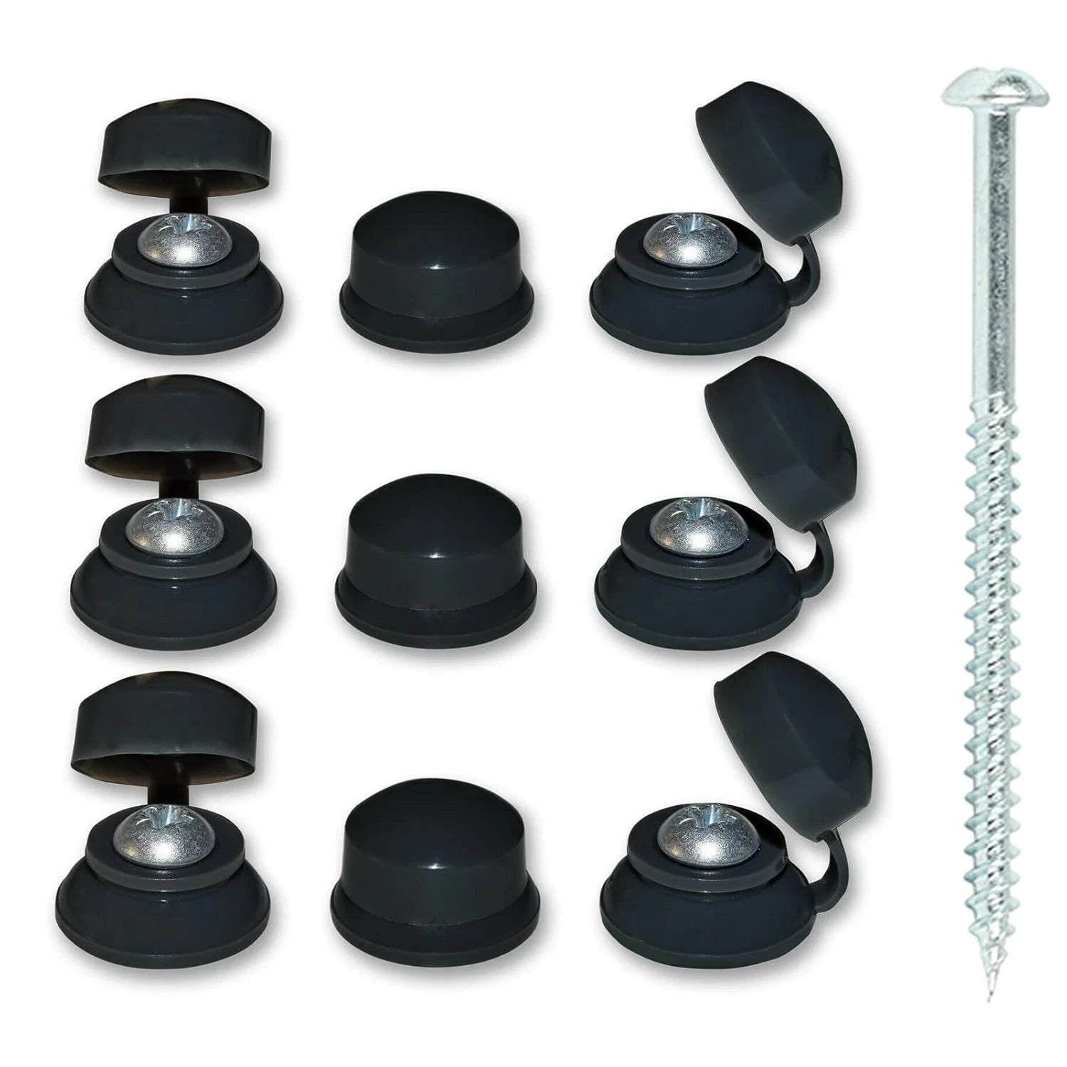 Black Roofing Strap Caps & Screws 2.5" (63mm) Woodscrews - Choose Qty