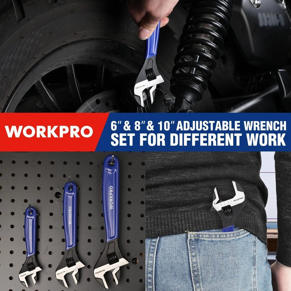 Workpro 3-piece Adjustable Wrench Set 6" & 8" & 10" Wrenches Metric &