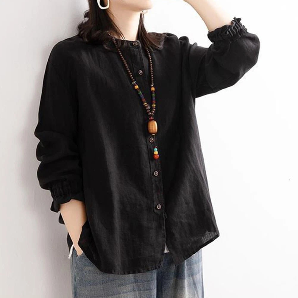 Women's Regular Length Long Sleeve Top Cotton Linen Blend For All