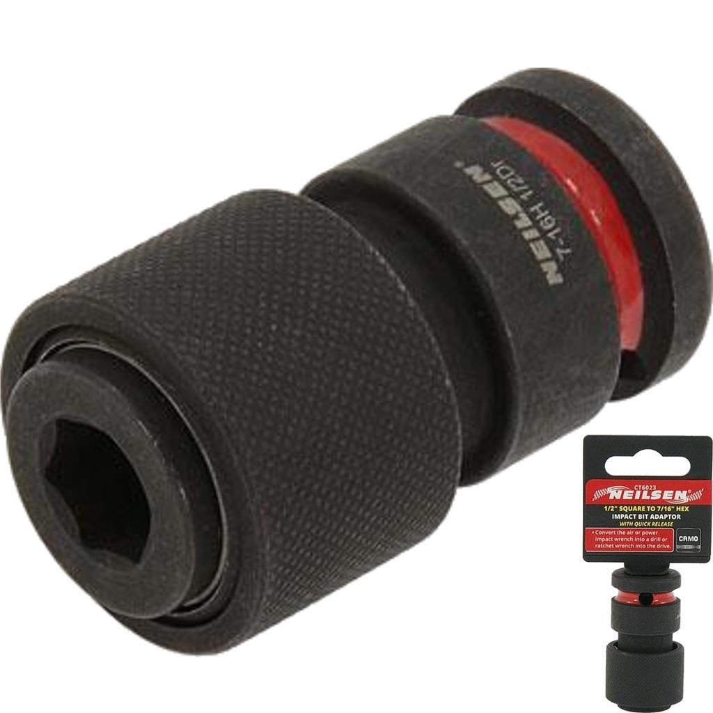 Neilsen 1/2" Square To 7/16" Hex Impact Bit Adaptor Quick Release