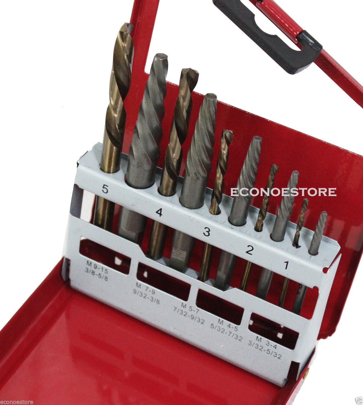 10pc Easy Out Screw Extractor & Left Hand Drill Bit Set by Unbranded